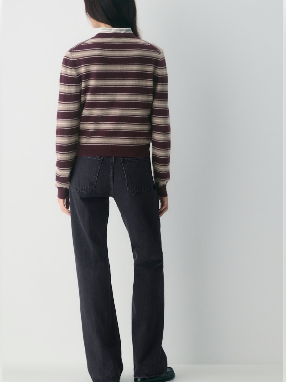 Aritzia Striped Crewneck Sweater in Plum and Cream - Picture 3 of 7